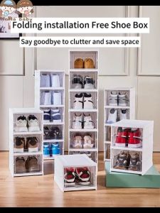 HAHA BABY Large Size Shoe Box 6 Layer Foldable Stackable Shoe Box Organizer Plastic Organizer Storage Case Set Shoe Rack
