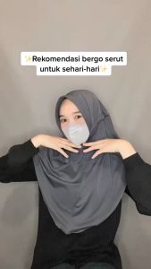 hijab bergo serut premium size L pet bordir antem