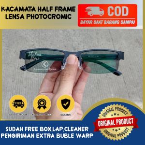 TERLARIS Kacamata Minus Optik Asli Photocromic Pria Wanita Half Frame Untuk Jarak Jauh