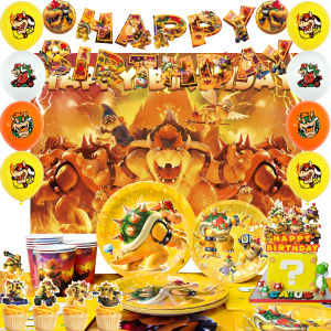 112pcs Bowser King Koopa Party Decorations - Bowser King Koopa Plates Banner Cake Toppers Tablecloth Etc Birthday Party Supplies