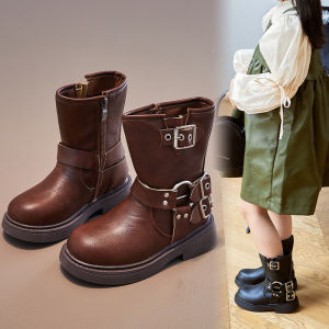 QBELY Boots for Children Girls Boys Ankle boots Non-slip soft-soled boots for children warm brown black leather shoes