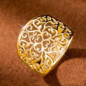 Huitan Hollow Engraved Design Women Ring Luxury Wedding Lady Fashion Accessories Gold Color/Silver Color Party Metal Jewelry