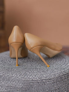 Fashionable Leather Slip-On High Heels for Women Pointed Toe Shallow Mouth Rubber Outsole Comfortable Soft Bottom Office Shoes