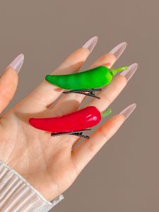 คลิปผมแบบปลอมพริกสีเขียวและสีแดงสำหรับผู้หญิง คลิปผมสไตล์เกาหลี คลิปผมด้านข้าง คลิปผมสุดเก๋ไก๋ คลิปผมสุดน่ารัก คลิปผมฤดูใบไม้ผลิและฤดูร้อน