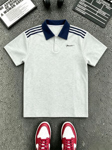 LIUBU | White and Gray Striped Summer College Style Polo Shirt