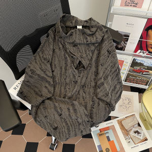 ทรงไม่ยูนิติกางอักเตะช่วงปี กางเกงเชิ้ดัง Deกผ้าฝ้ายไม่ยืดบาง ๆ แห้ในสตรีทเทรนด์ท็อปไม่เรียบร้อยคอวีลายเสกไม่สม่ำเสมอเข้มช่วงไหล่ค่าครอ