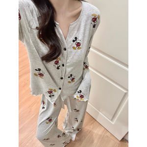 Bộ Đồ Ngủ Cotton Modal Dài Tay Quần Dài Thoải Mái Cho Nữ Mùa Xuân Thu Phong Cách Mới Có Đệm Ngực Mặc Ở Nhà