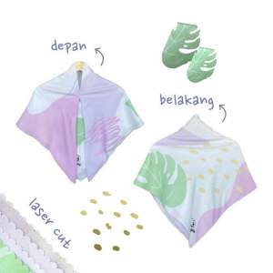 Voal Printing Instan Anak Motif Daun Monstera / Hijab Instan Anak Motif Lucu