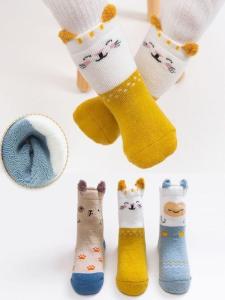 ถุงเท้าผ้าฝ้ายกันหนาวแบบหนาสำหรับเด็กผู้ชายและผู้หญิง ถุงเท้าเด็กน้ำหนักเบา ระบายอากาศได้ดี ถุงเท้าเด็กตัวใหม่ลายการ์ตูน