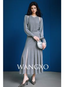 WANGXO | Bộ Poncho/Đầm Len Dệt Mật Độ Cao