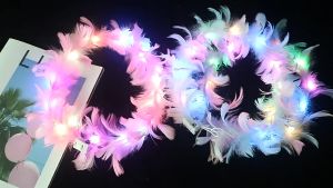 SHOPHOME - Bando LED Nyala Mahkota Bidadari Bulu Angsa Hiasan Rambut Anak Perempuan & Dewasa BND33