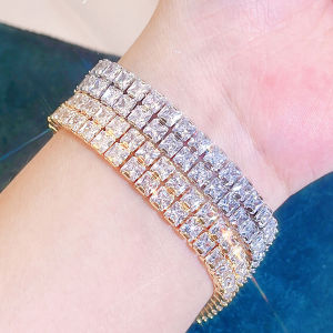 SEQUITO Noble Women Jewelry White Gold Plated Full Inlay Square Cut AAAAA Bling Cubic Zircon Charm Bracelet Evening Party Clothing Accessories B235