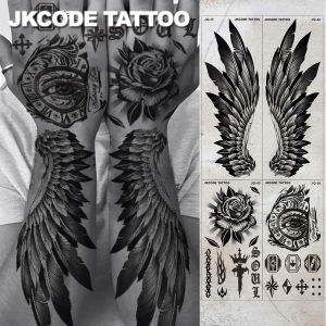 Waterproof Arm Tattoo Set - Street Graffiti Style 4-Piece Set - Large Wing Tattoo - Crown Clock Rose Tattoo on the Back of the Hand - Cool and Stylish Tattoos Suitable for Hands Fingers Neck Head Lasts 3-5 Days