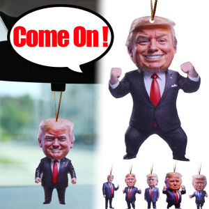 7PCS Cartoon Trump Acrylic Christmas Decoration Set Funny Trump Cartoon Pendant Keychain Car Decoration Rearview Mirror Pendant Friends New Year Christmas Gift