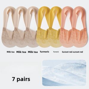 Miiow | Womens Ice Silk Invisible Boat Socks Breathable Cool Sensation Anti-slip Lace Edge Air Conditioning Socks Non-slip Lightweight