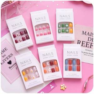 FREE SHIPPING【COD】 24Pcs/Set Nail Art Waterproof and Durable Acrylic Nail Japanese Design Fake Nails With Glue