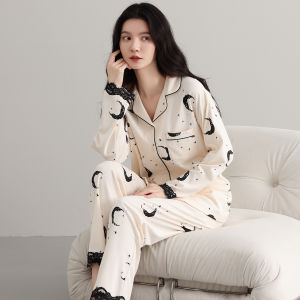 Miiow | Cat Woman Pure Cotton Sleepwear Long Sleeve Loose Fit Casual Style Womens Home Clothes With Chest Pad Suitable For Outdoor