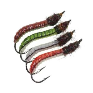 4pcs #12 Luminous & UV Latex Worm Fly Lifelike Epoxy Body Earth Worm Artificial Insect Baits Trout Bass Grayling Fishing Lures
