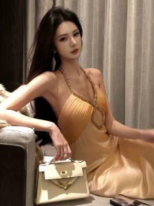 CHANGTONG | Elegant Banquet Dress Neck-Hanging Slimming Dress