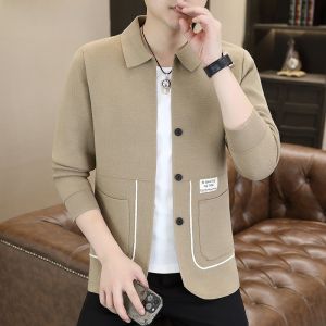 HENGYUANXIANG | Spring Autumn Knitted Open Cardigan Jacket Mens Thin Casual Collar High End Sweater Mens Fashionable Loose Fit Urban Style