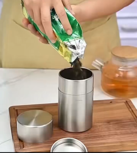Tea Canister with Airtight Double Lids for Loose Tea - Small Kitchen Canisters for Tea Storage Loose Leaf Tea Tin