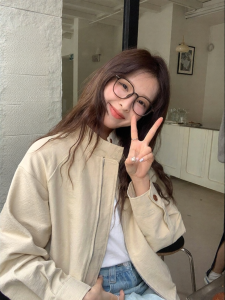imimtuan | Áo Khoác Ngắn Dáng Rộng Thiết Kế Retro Cổ Đứng Mỹ