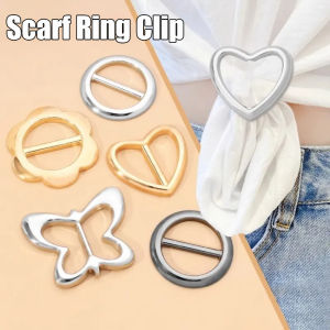 Round Metal Scarf Ring Clip Geometric Clothes Corner Hem Buckles Simple Shawl Shirt Fixed Holder Waist Knotted Brooches