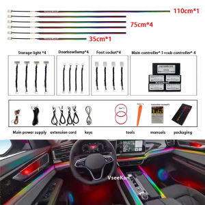 18 in 1 LED Symphony Ambient Lights Car Interior Full Color Streamer RGB 64 Colors Neon Acrylic Strip Decoration Atmosphere Lamp