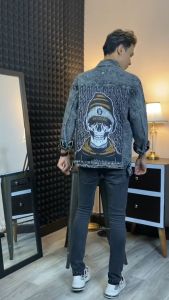 Jaket Denim Pria Cowok Remaja Dewasa Terbaru Keren Distro Printing Tebal Keren Jaket Jeans Rainskull