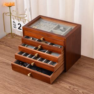 Luxurious Wooden Drawer Style Jewelry Box for Necklace And Earring Storage Simple Design Desktop Organization by Jingmu Xiyuan
