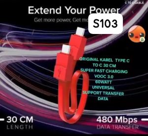 S103 ORIGINAL KABEL DATA USB TYPE C TO C TIPE 30 CM SUPER FASTCHARGING VOOC 3.0 60 WATT 60W
