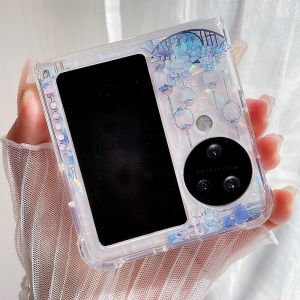 Blue Wind Ins Floral Style Mobile Phone Case Oppo Find N3 Flip ZFlip6 Pocket 2 Airbag Small Foldable Screen Vivo X Flip