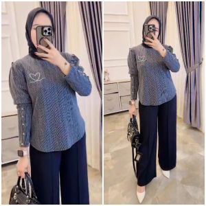youras setcel muslim wanita kaos knit rajut import bordir cantik terbaru