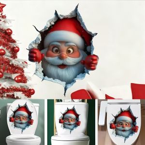 1-3pcs 3D Santa Claus Wall Stickers Removable Window Toilet Wall Decals Art Decor for Xmas Home Living Room Party Supplies