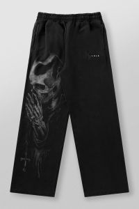 American High Street Vintage Hip Hop Style Printed Casual Pants YA Mens Fitness Tracksuit Pants Skeleton Abstract