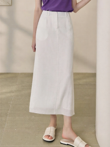 Roey s house | Elegant Simple Office Wear Linen High Waist Long Skirt