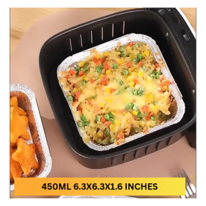 SQ160 Air Fryer Square Pans Aluminum Foil Tray With Lid 450ml 6.3x6.3x1.6 inches
