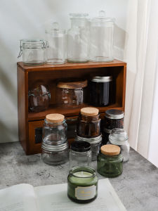 Handmade DIY Aromatherapy Candle Glass Cup with Lid High Temperature Resistant Sealed Empty Container Wood Stopper Bedroom Decor