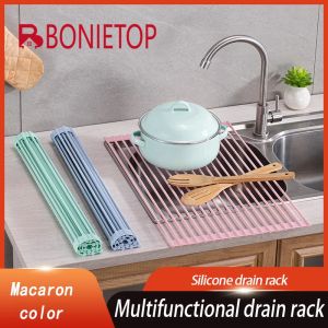 BONIETOP Drain Rack Sink Kitchen Storage Rack Silicone Water Filter Pad Thermal Insulation Pad Basin storage accessories