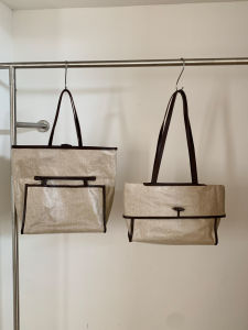 Linen Leather Splicing Large Tote Bag Shoulder Bag Commuter Bag Lazy Vacation Style Womens Bag Casual Pure Color Handbag