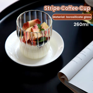 Seeko 260ml Stripe Drinking Glasses Coffee Cup WineWater Milk Drinkware Glass