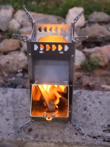 Portable Folding Rocket Stove Thick Carbon Steel & Stainless Steel Version Wind Resistant Camping Fire Pit for Outdoor Activities