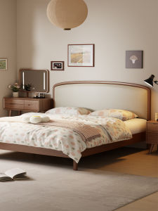 DONGMU | Soft Back Rest Real Wood Bed