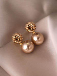 Champagne Zircon Pearl Earrings S925 Sterling Silver