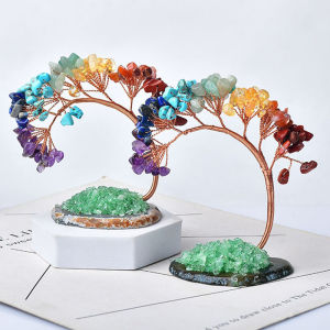 Natural Coloured Crystal Tree Fortune Tree Agate Slice Office Desktop Ornaments Creative Holiday Gifts