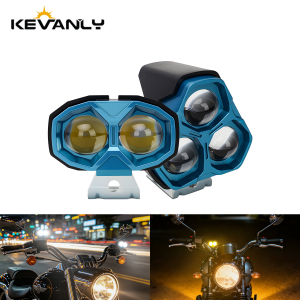 KEVANLY | 1/2pcs Motorcycle LED 2/3 Lens Spotlight Dual Color Hi/Low Beam Headlight Auxiliary Fog Light Moto Driving Work Lamp 8-80V