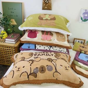New Cloud Puff Pillowcase Korean Style Pure Cotton Lace Trim Fine Cartoon Embroidery Soft Breathable Pillow Cover