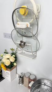 HOGO Kitchen Suction Cup Pot Cover Rack Wall-mounted Chopping Board Organizer Stand Dual-purpose Kitchen Pot Lid Draining Shelf