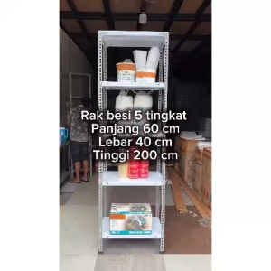 Rak Besi Siku Lubang 5 Tingkat Heavy-Duty Steel Abu-abu Industrial Solusi Penyimpanan Gudang & Garasi Fleksibel dan Kokoh