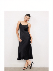 Vinegar Acetic Texture Square-U Neck Adjustable Thin Straps Waist-cinching Flared Dress